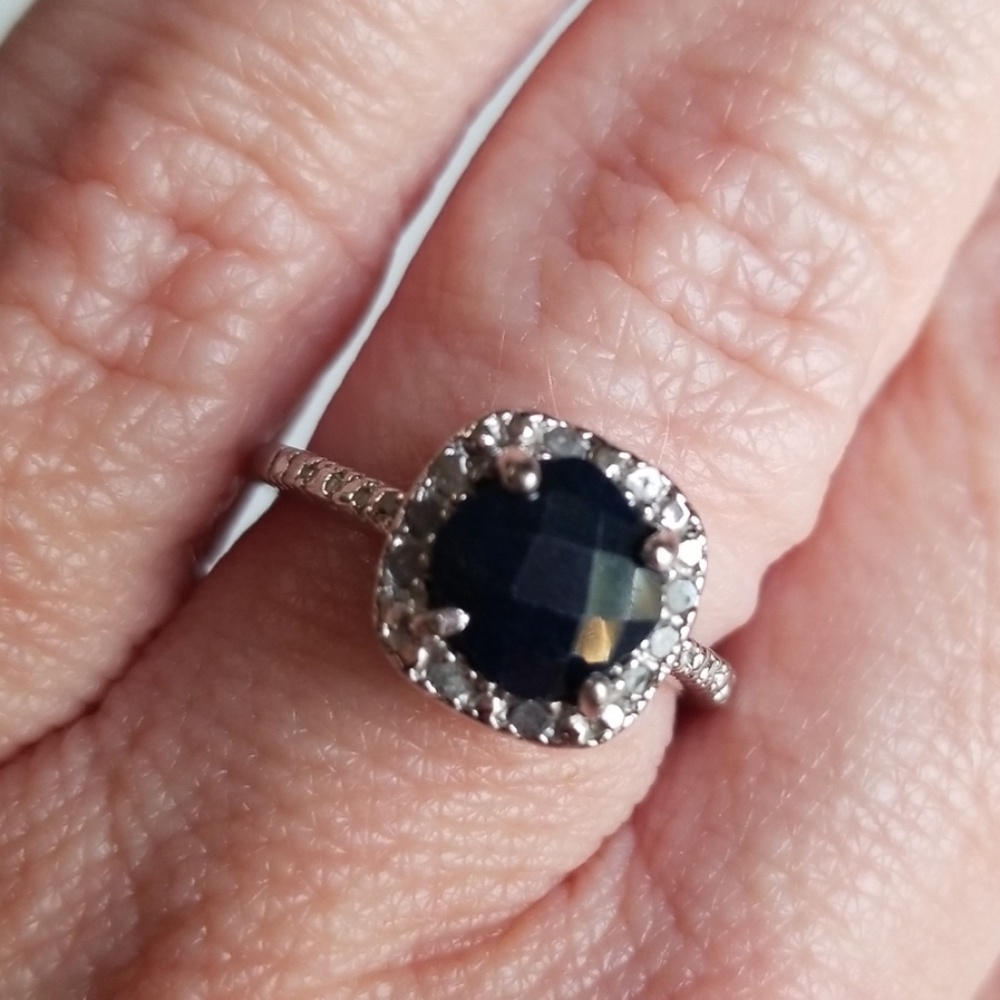 Sterling silver with black stone and faux diamonds